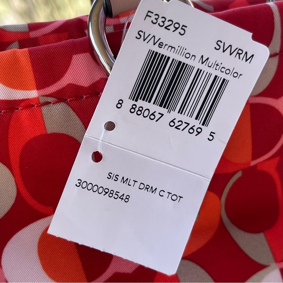 🎈🎉HP🎈🎉COACH SIGNATURE STRIPED VERMILLION DREAM C TOTE FABRIC w SILVER HARDWARE - Picture 13 of 13